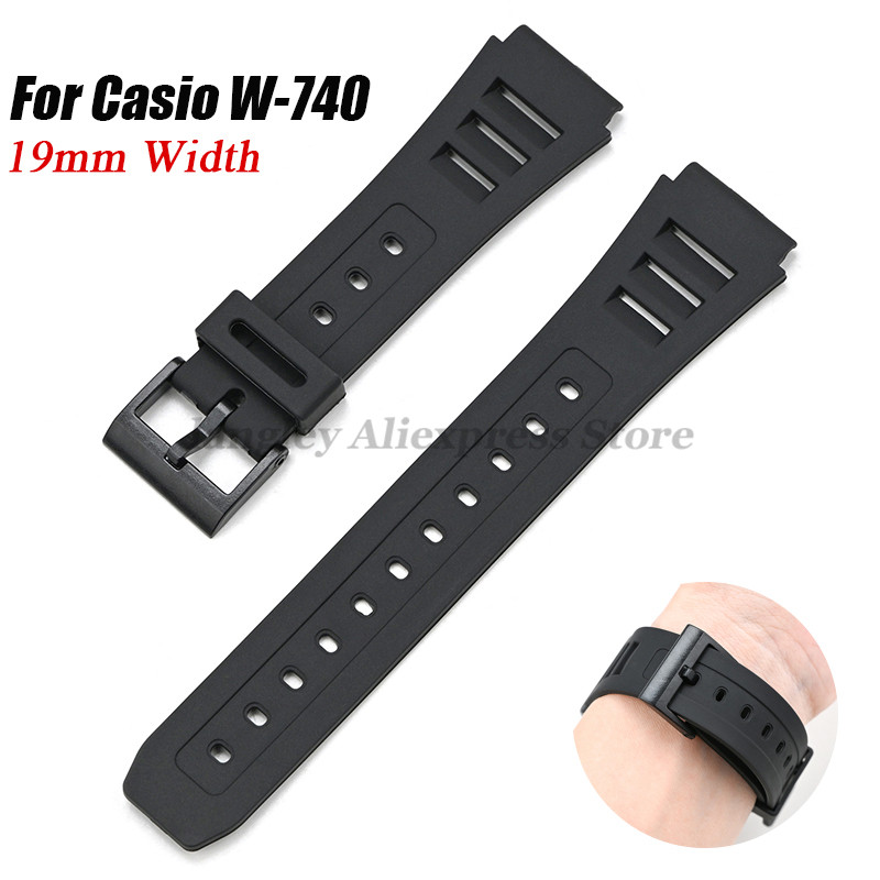 Silicone Wat Strap For Casio W-740 Watband Men’s Women Waterproof Bracelet 19mm Resin Black Wristban