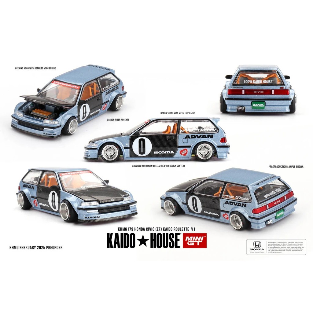 MINI GT KAIDO HOUSE KHMG 179 HONDA CIVIC (EF) KAIDO ROULETTE V1 VTEC BIRU KHMG179 DIECAST MINIGT
