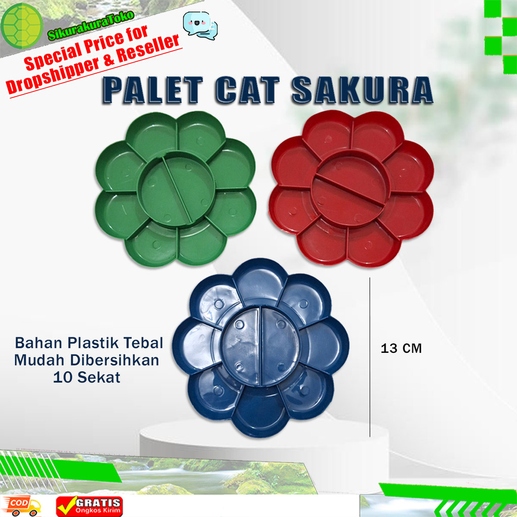 (SKR) Palet Lukis Bunga Sakura Cat Air Wadah piring palette plastik untuk melukis cet akrilik anak s