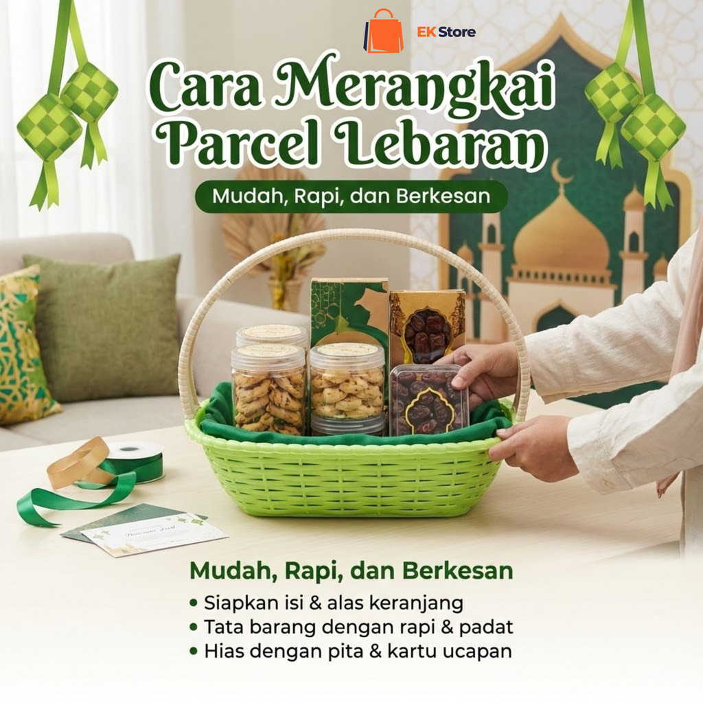 EK Keranjang Parcel Lebaran Anyaman Plastik - Wadah Hantaran Buah & Sembako Idul Fitri