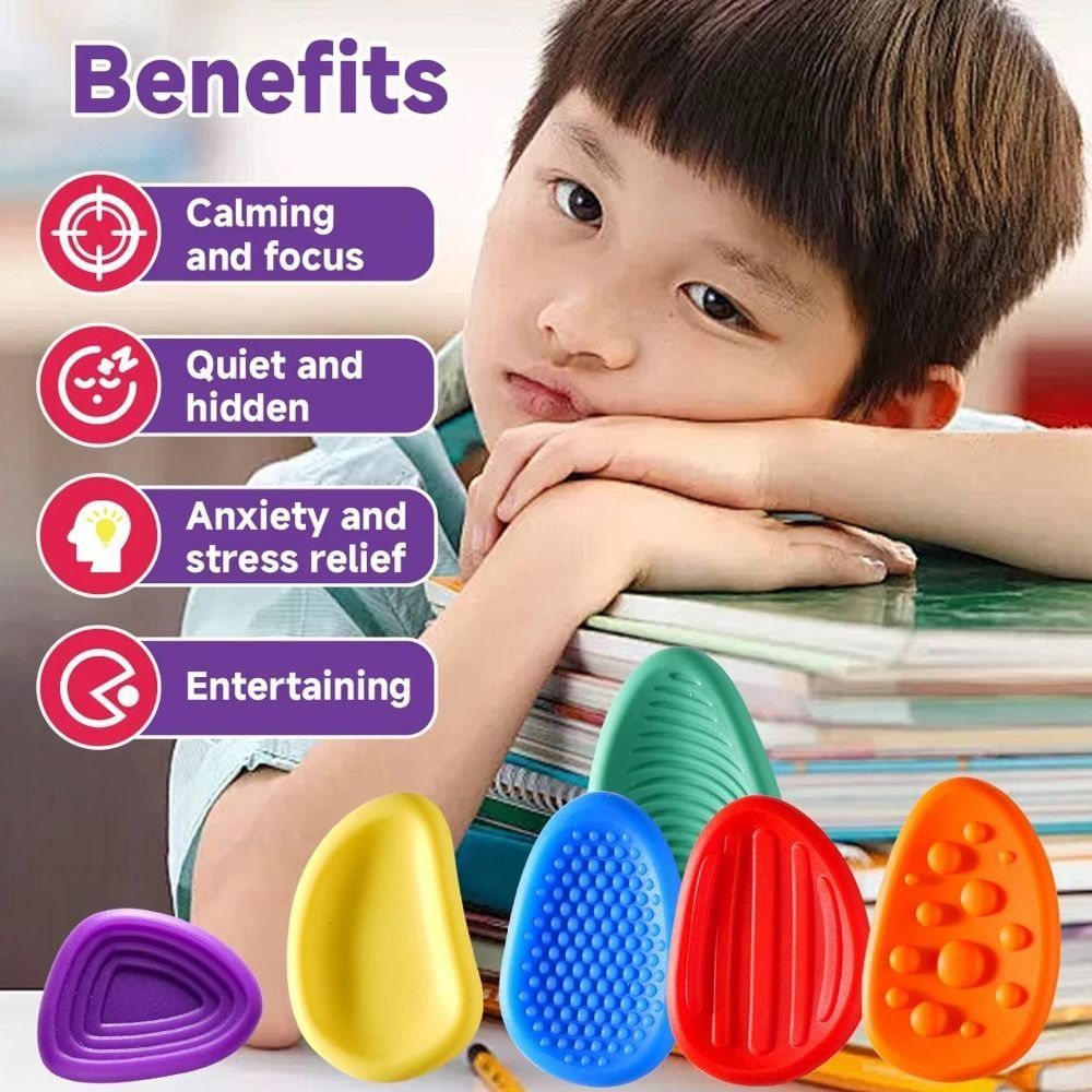 6pcs/set Textured Soft Worry Stone Fidget Toy Relaxing No Noise ildren Sensory Stone Creative Silico