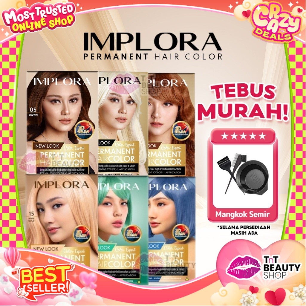 IMPLORA New Permanent Hair Color / Cat Rambut Perwarna Bleaching Warna Alami | TnT Beauty Shop