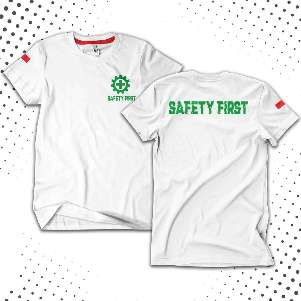 Baju Kaos K3 Safety First Seragam Kerja Lapangan Proyek | Kaos Logo Safety Indonesia Bahan Katun Ade