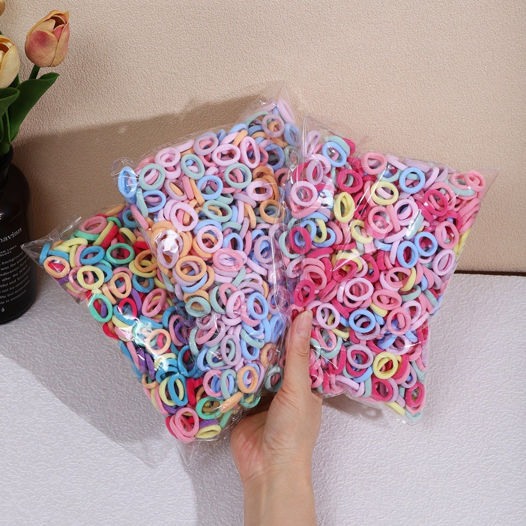CLODY - Ikat Rambut Isi 300 Pcs Aksesoris  Kunciran Donat Nylon Mini Ponytail Elastis Warna Warni