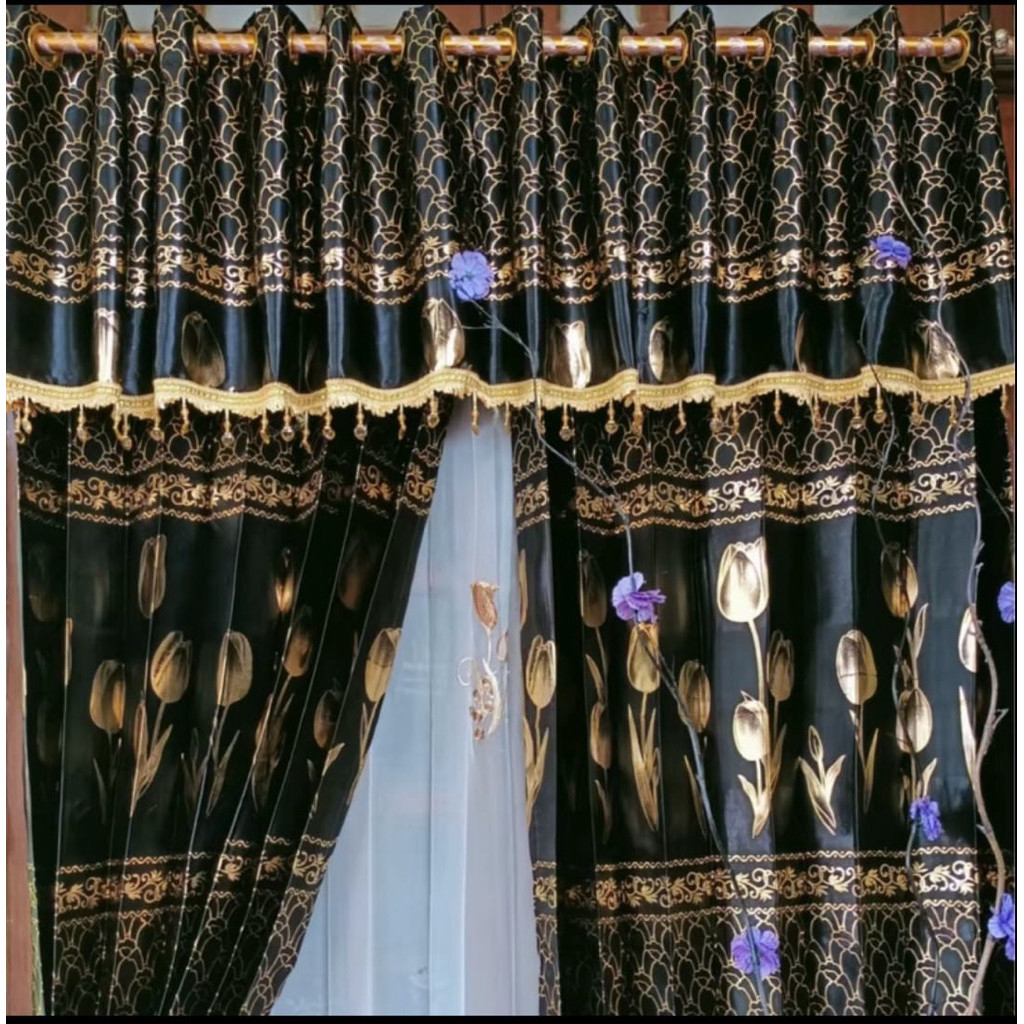 Gorden Blackout Mewah Tebal Model Poni Pisah Smokring -  Gorden Jendela & Pintu Minimalis Elegan