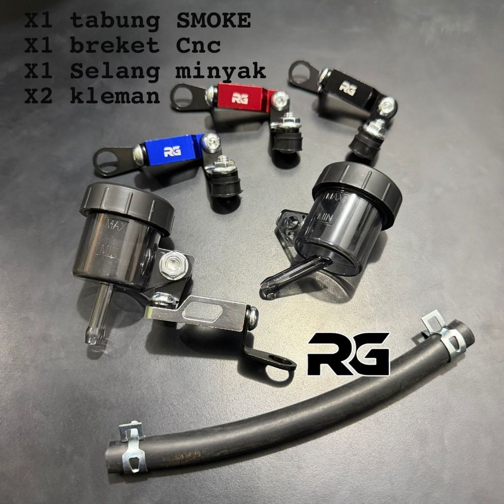 TABUNG MINYAK BOTOL MASTER REM DEPAN BELAKANG TABUNG KECIL BENGKOK DAN LURUS SMOKE SET BAUT + BREKET