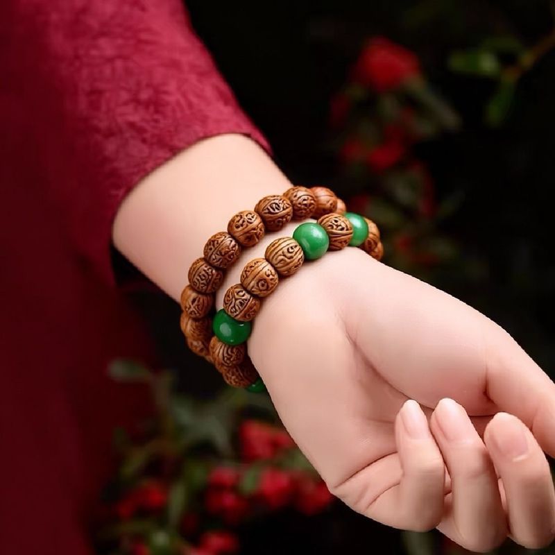 [Mempesona] Gelang lubang persik agate alami dengan gaya Cina, elemen Cina, dan merah Cina.