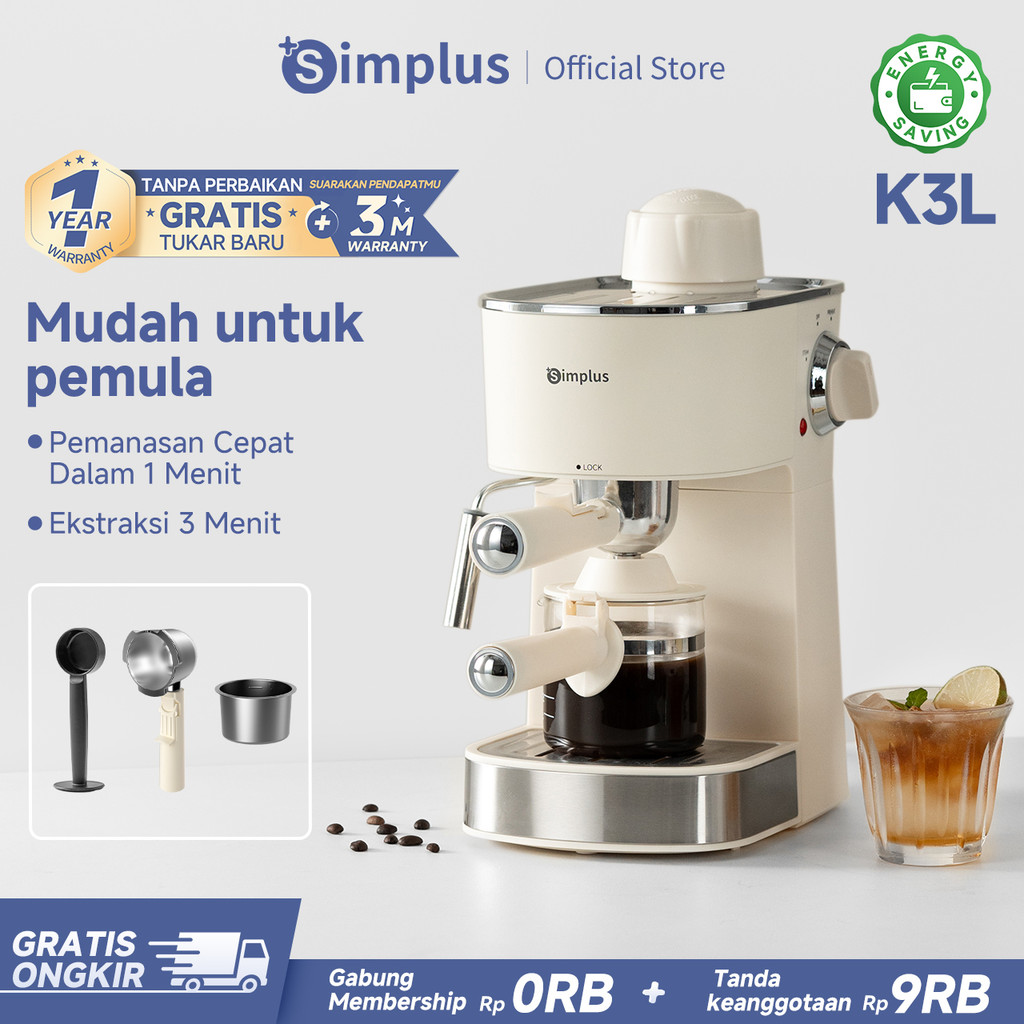 Simplus Mesin Kopi Semi Otomatis 5 Bar 240ml Portafilter  51mm Ringkas Pembuih Susu Suhu Konstan Fro