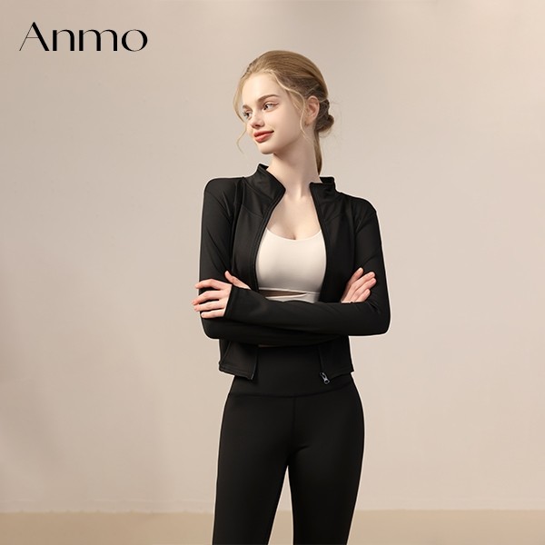 ANMO- Jaket olahraga wanita lengan panjang pakaian yang cocok untuk olahraga yoga gym