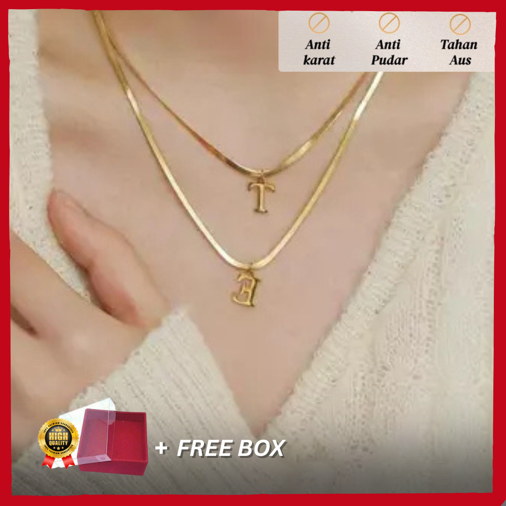 WEARMOURA Kalung Alfabet Titanium Wanita | Huruf Kecil Model Korea Simple Elegant Anti Karat
