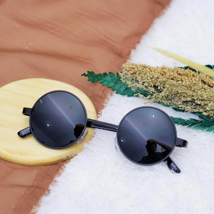 kacaMATA BULAT BOBOHO DEWASA frame hitam Kaca Lensa kacamata hitam bulat - Hitam