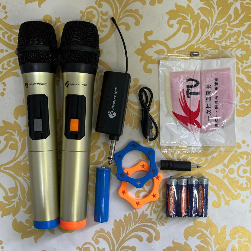 MICROPHONE WIRELESS DOUBLE MIC KARAOKE MKF 02 FULL SET LENGKAP
