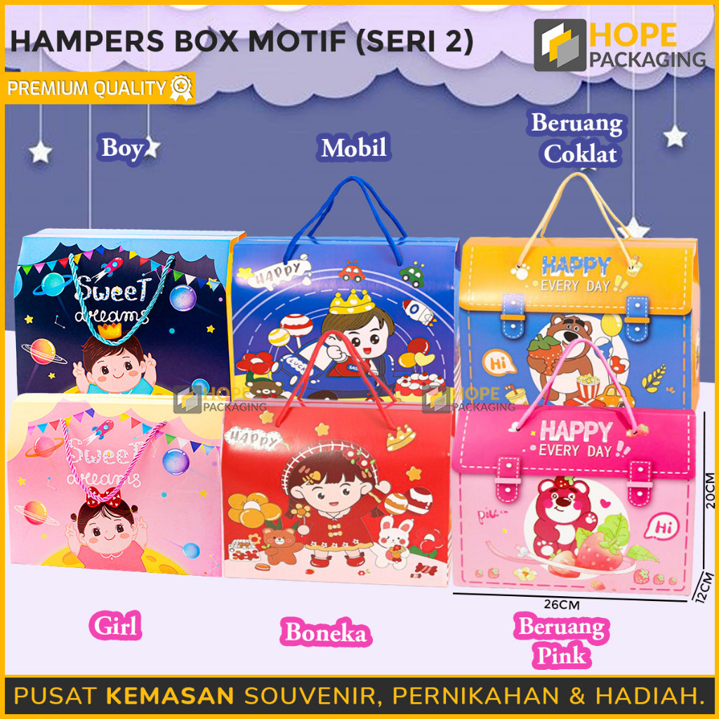 HOPE Hampers Box Motif seri 2 / Paper Bag Tali Bambu goodie bag / Paperbag Birthday / Hampers Box Mo