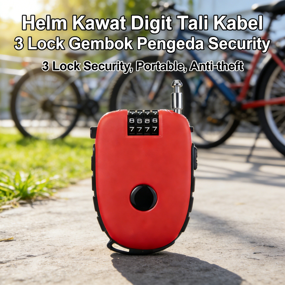 Kabel gembok gembok helm tali Sepeda kawat 3 digit lock gembok Pengaman security