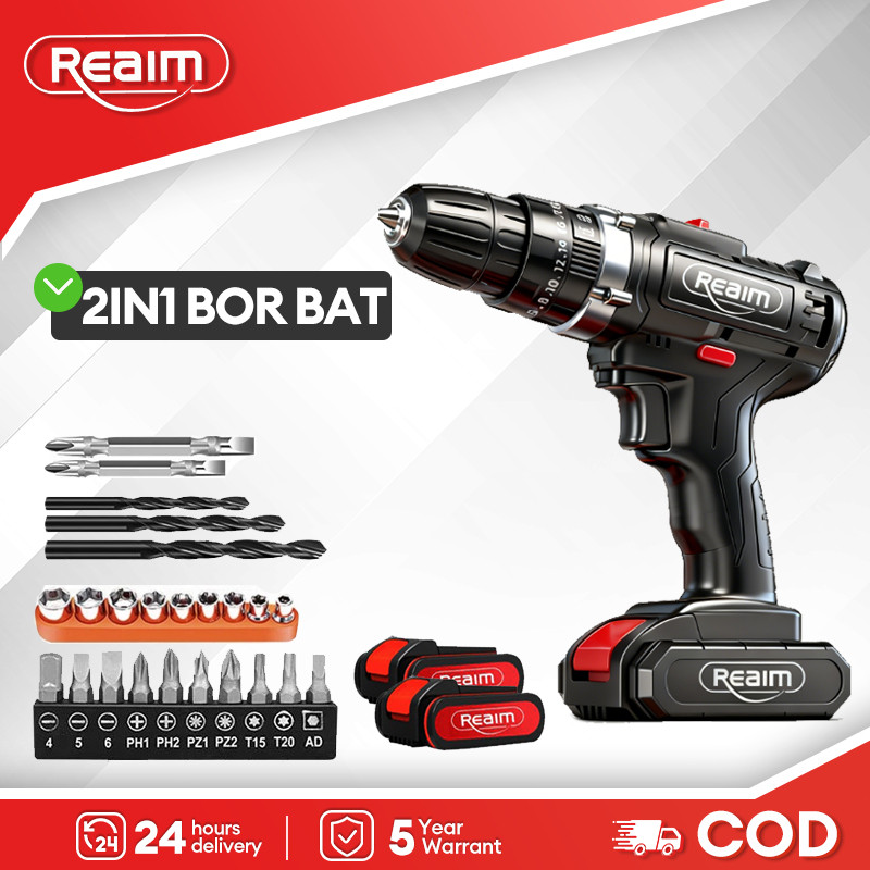PLAOSANSTORE Reaim Mesin Bor Baterai Cordless Drill Battery Impact Drill Cordless Electric Drill