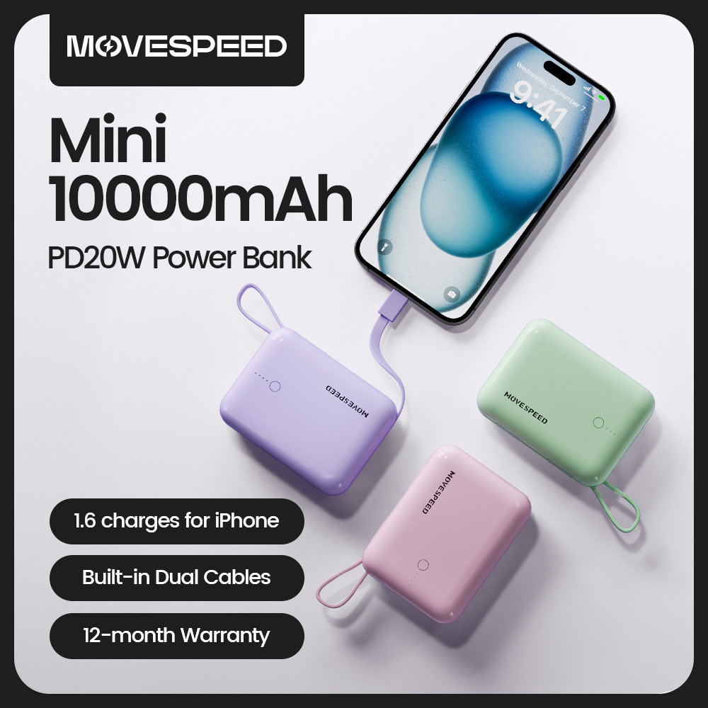 MOVESPEED Q10Plus 20W Power Bank 10000mAh Portable External Battery with Cable Fast arge Mini Powerb