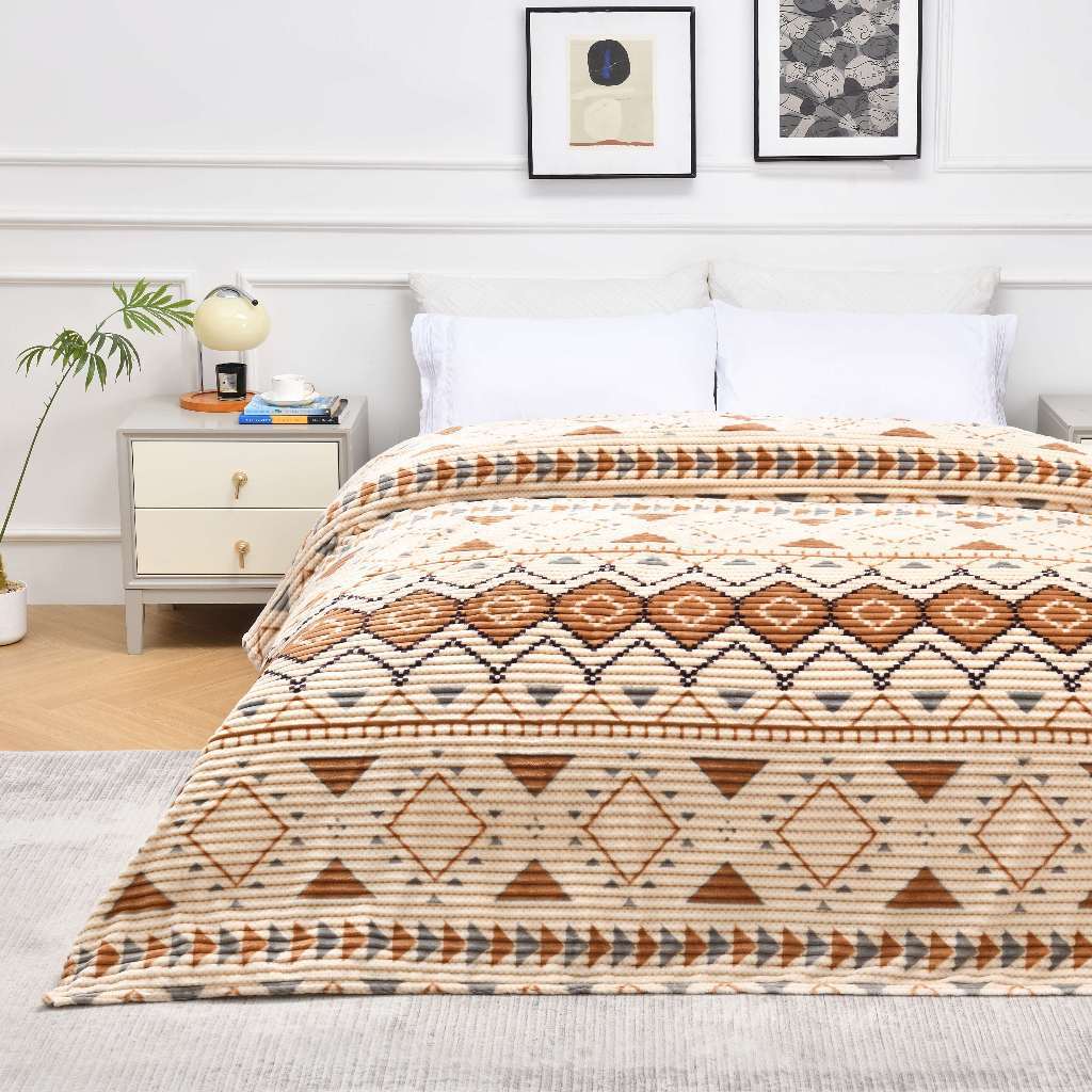 Unique Bohemian Selimut bulu halus Salur Printing 180 x 200 cm 150x200 cm