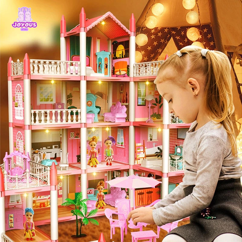 SUMERKAN Mainan Doll House Princess Castle Besar 14 House Rumah Rumahan Anak Perempuan Lengkap Perab