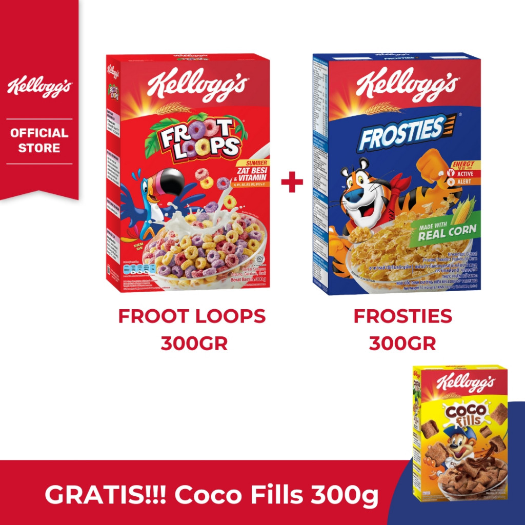 (Nature's shop) [GRATIS COCO FILLS 300G] PAKET FROOT LOOPS 300G + FROSTIES 300G