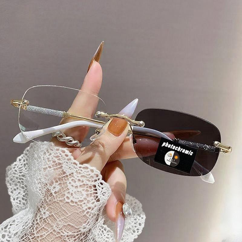 Kacamata photochromic tanpa bingkai ultra-ringan dan bergaya baru, kacamata anti-cahaya biru definis