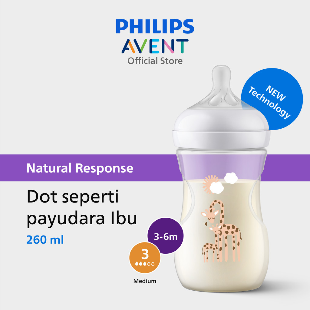 Philips Avent | Botol Susu Bayi | Natural | Dot Tidak Bingung Putting | 260 ml | Decorative Tiger | 