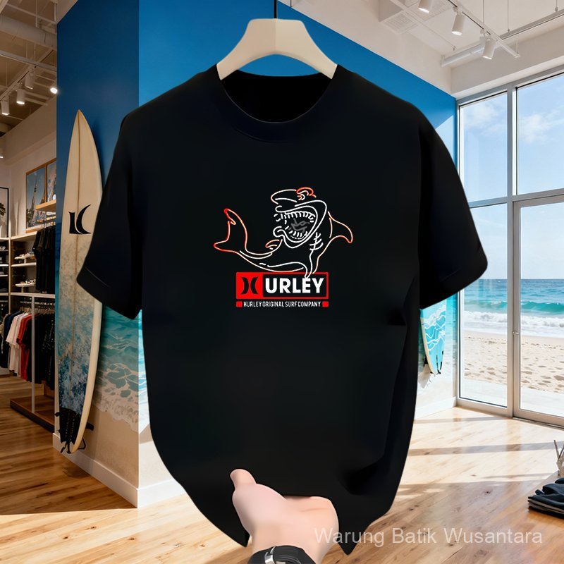 Baju Kaos Hurley Kaos Pria Original Gaya Selancar Grafis Hiu Katun Combed 24s Premium