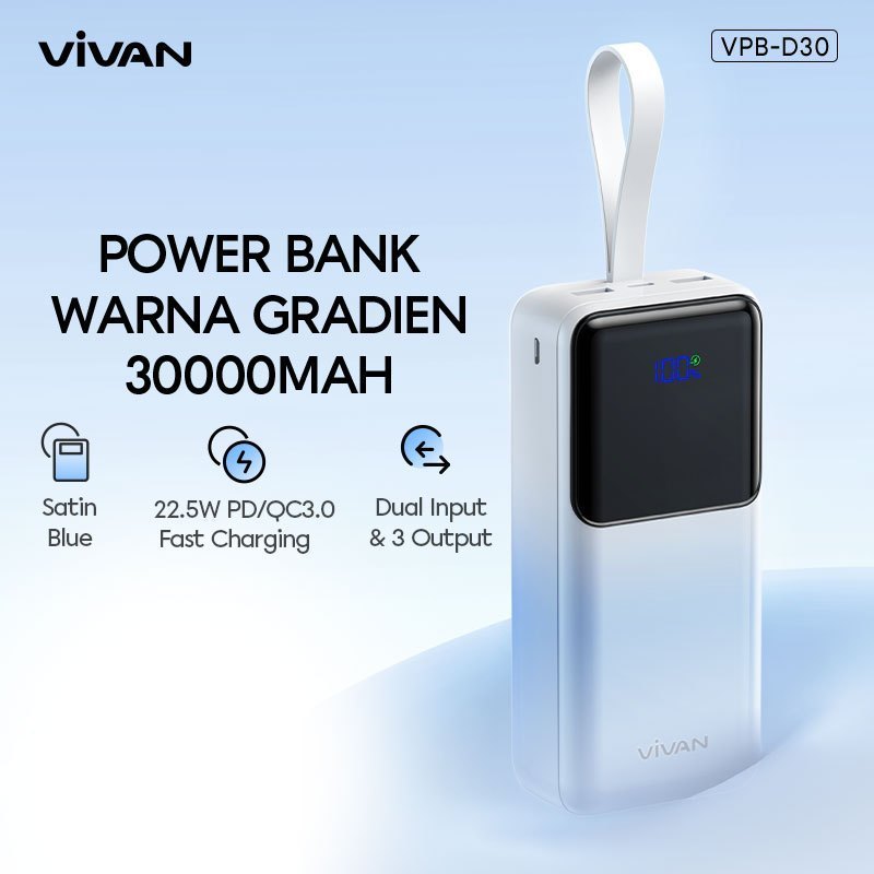 Vivan VPB-D30 Powerbank 30000mAh Fast Charging PD QC Original Garansi
