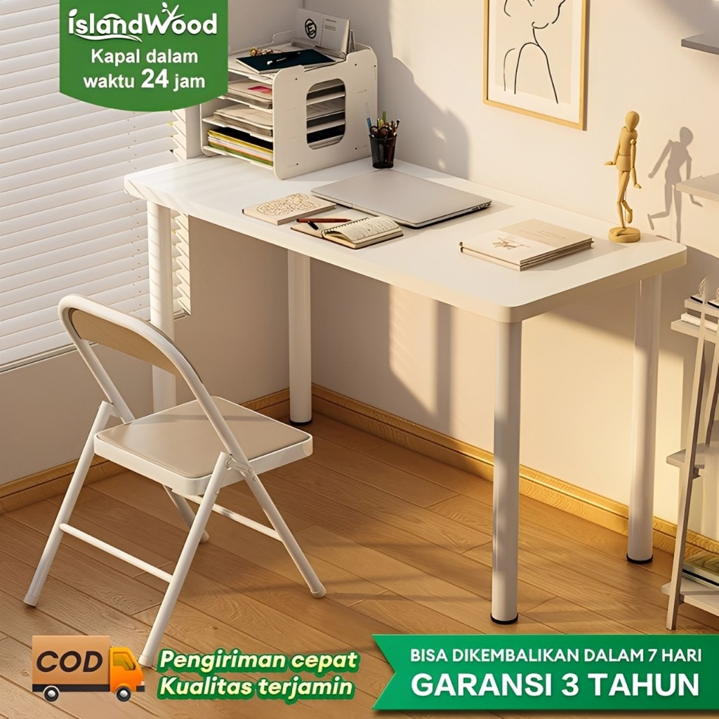 Meja Belajar Aesthetic Meja Kamar Tidur Putih 140CM Meja Kantor Besi Meja Kerja Meja Komputer