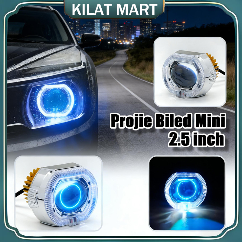 Projie Biled Mini 2.5 Inch Lampu Tembak - High Low Beam Waterproof, Cocok Motor Mobil, Lampu Univers