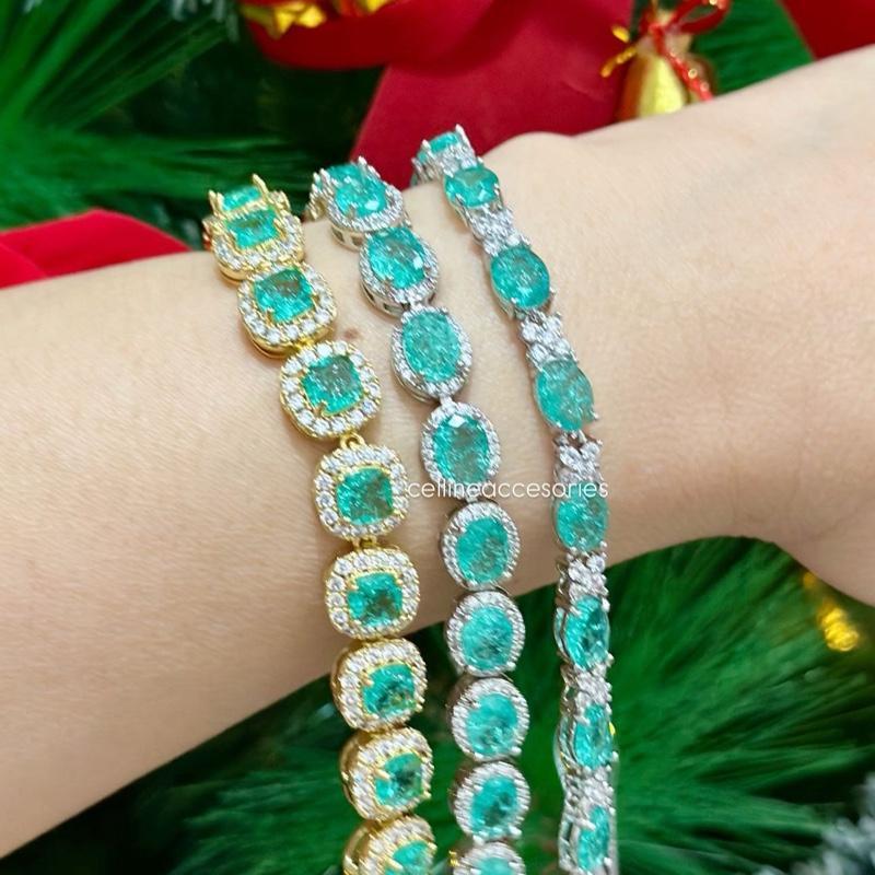 Cellineacc-Gelang Rantai Fashion Tourmaline batu hijau korean style