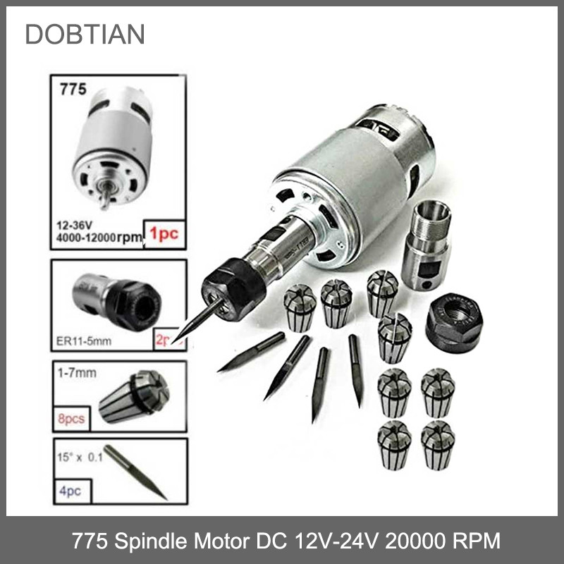 775 Spindle Motor DC 12V-24V 20000 RPM Mini Electric Motor Ball Bearing Large Torque High Power Spin