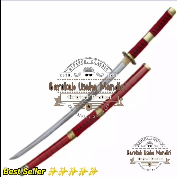 mainan pedang kayu cosplay anime one piece zoro red
