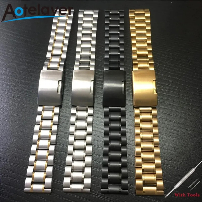 Tali jam tangan 14 16 18 19 20 21 22 24 26Mm Kualitas Tinggi Lima Manik-manik Baja Anti Karat Solid 