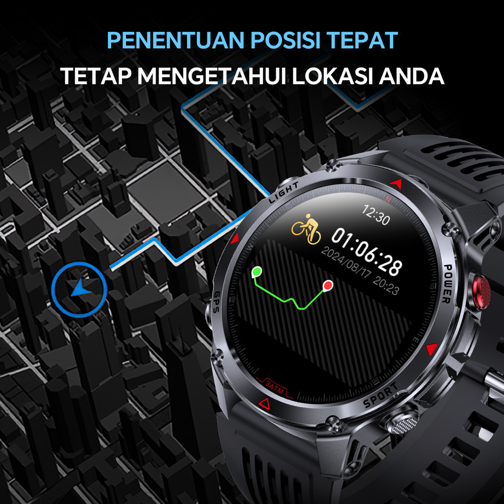 terbaru morein plus rock 2 gps smartwatch - gps + kompas tahan air 3atm uv + senter 100+ mode