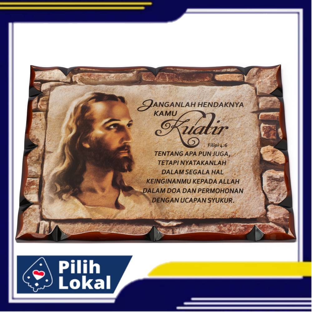 Hiasan Dinding Pajangan Gantung Kristen Kayu Segi Jumbo - Sepuluh Perintah Allah Perjamuan Kudus Doa