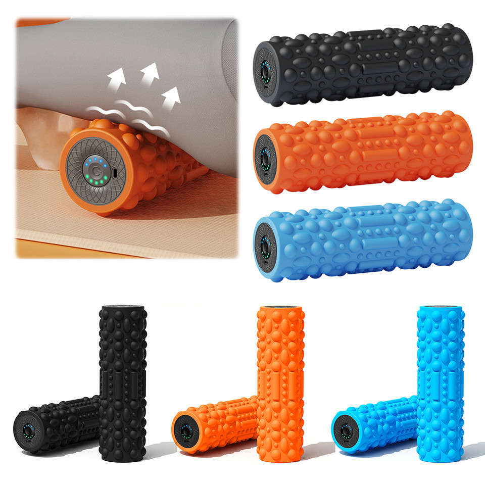 Electric Vibrating Foam Roller Massage Column Rechargeable Exercise Roller 5 Modes Tissue Massager f