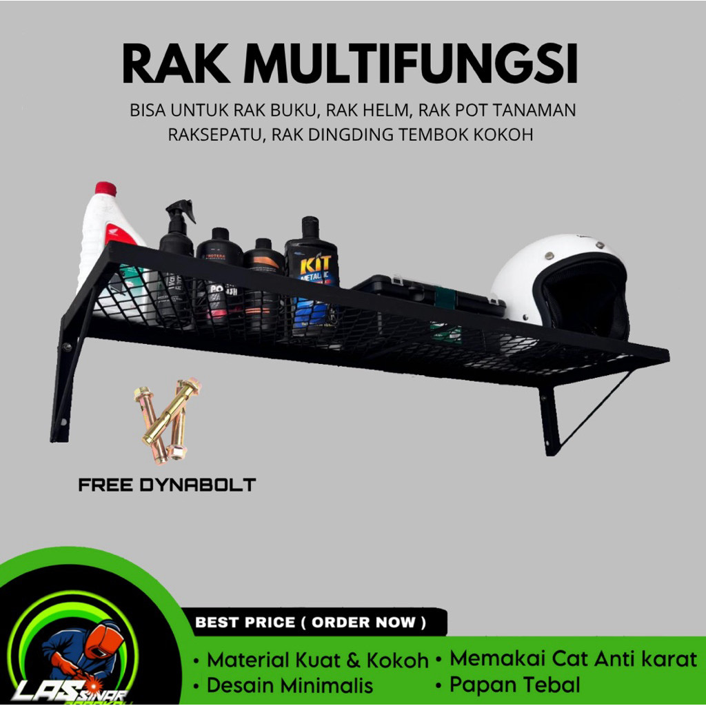 Rak Dinding Multifungsi Besi Kuat – Rak Helm, Rak Buku, Rak Sepatu, Rak Pot Tanaman, Rak Ambalan Pot