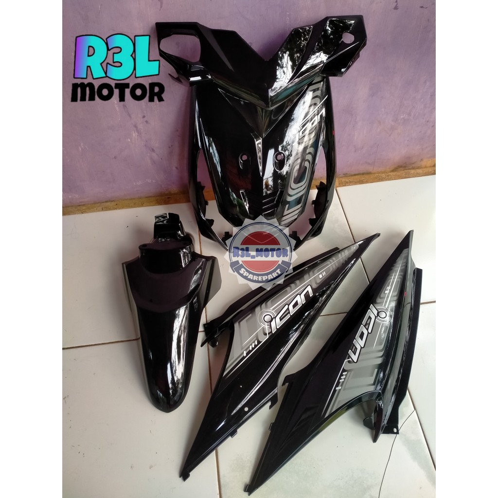 Cover ful body halus Honda beat karbu hitam 2010-2012 plus striping icon cyber