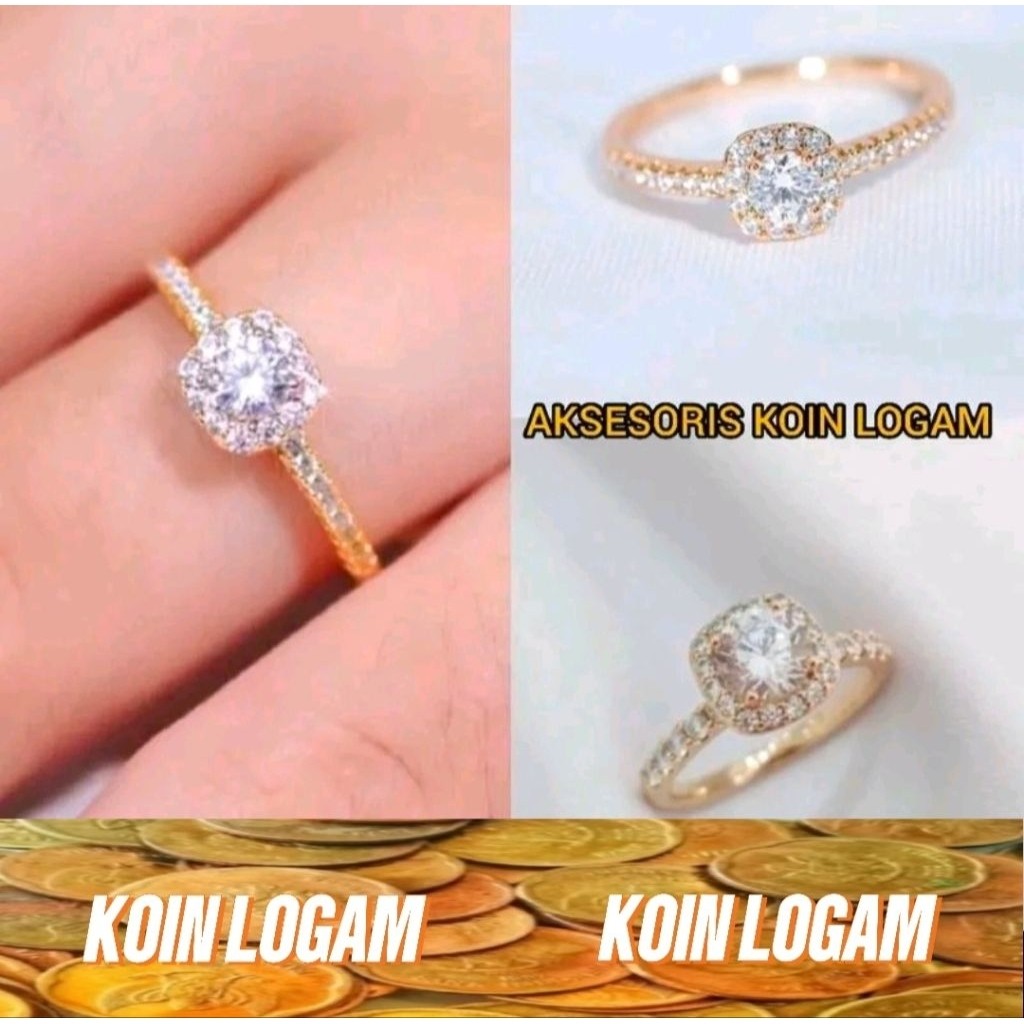 Cincin Wanita Anti Karat Koin 91 Ori Full Permata Perhiasan Lapis Emas 24k Terbaru