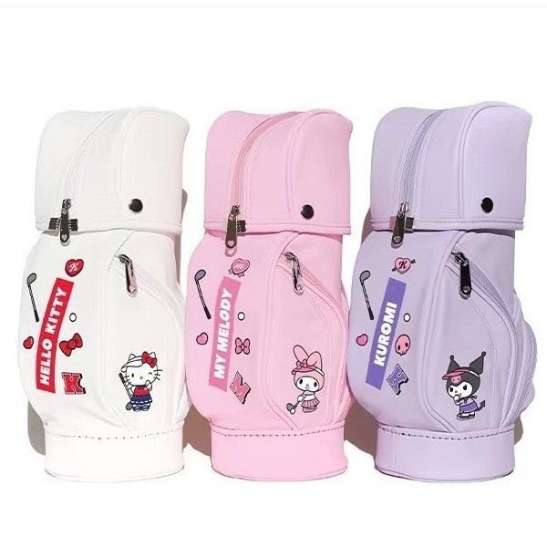 Set Perlengkapan Golf Pemula dengan Tas Kulit PU Warna Putih Pink Ungu - Tas Aksesori Golf untuk Lat