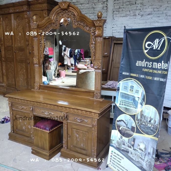 Teermurah Meja rias ukiran mewah kayu jati Tolet ukir gebyok jepara A