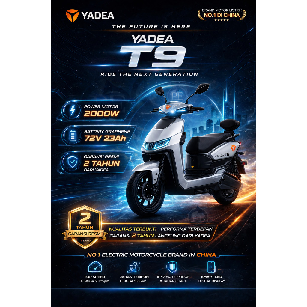 Harga Subsidi - Motor Listrik Yadea T9 Power Motor 2000W Battery Graphene 72V 23Ah Bergaransi Pabrik