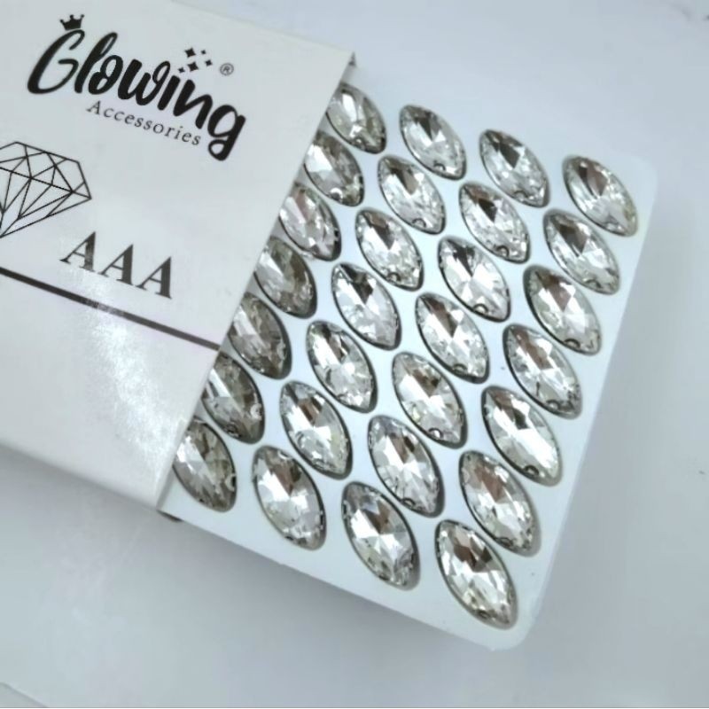 (PER BOX) - KRISTAL CANGKANG. BATU SWAROVSKI STONE. KACA KRISTAL SUPER . MODEL MATA. WARNA BENING (P