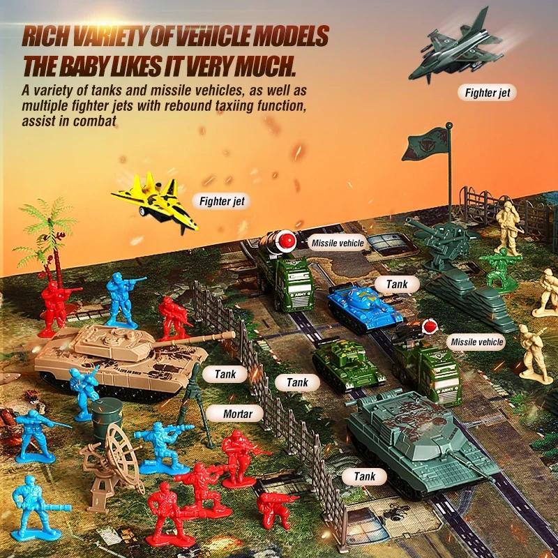 Army Men Military Fighter Solers Model Toy Set Special Force Figures Simulation Tank Military Equipm