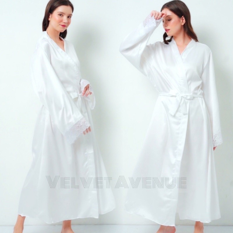 (resky) VA-Kimono Bride Hijab Muslim Panjang Muslimah Satin Silk Kimono Outer Make Up Mandi Kimono T