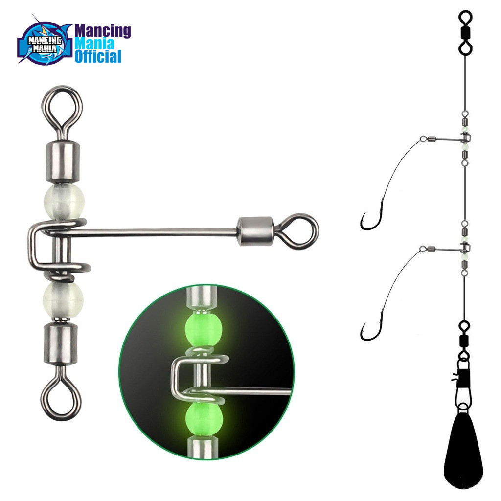 MMT7 Swivel Cabang 3 Pancing – Kili-kili Triple Connector dengan Manik Glow Rangkaian T Pancing