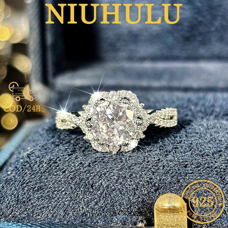 Cincin Zirkon Ultra Berkilau 2 Karat Premium 18K Lapis Emas Putih Untuk Wanita Cincin Pernikahan