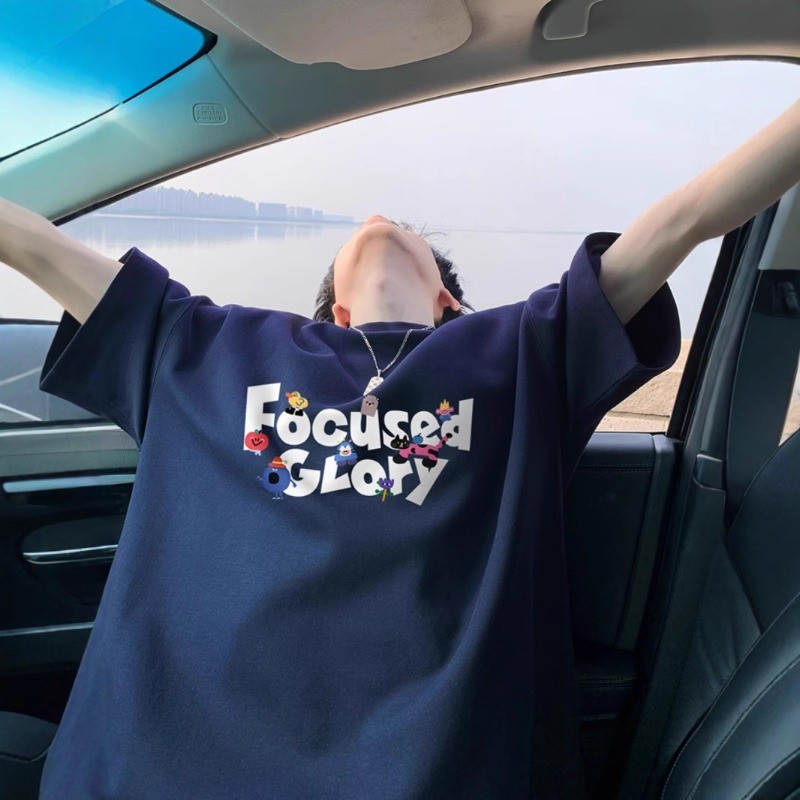 [COD] biru laut 2025 desain indra surat surat kucing cetak kaos longgar lengan pendek pria dan wanit