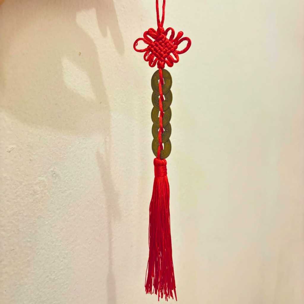 DAFE-Gantungan Koin Yen-5 koin-Kuningan Fengshui 5 Dynasty China