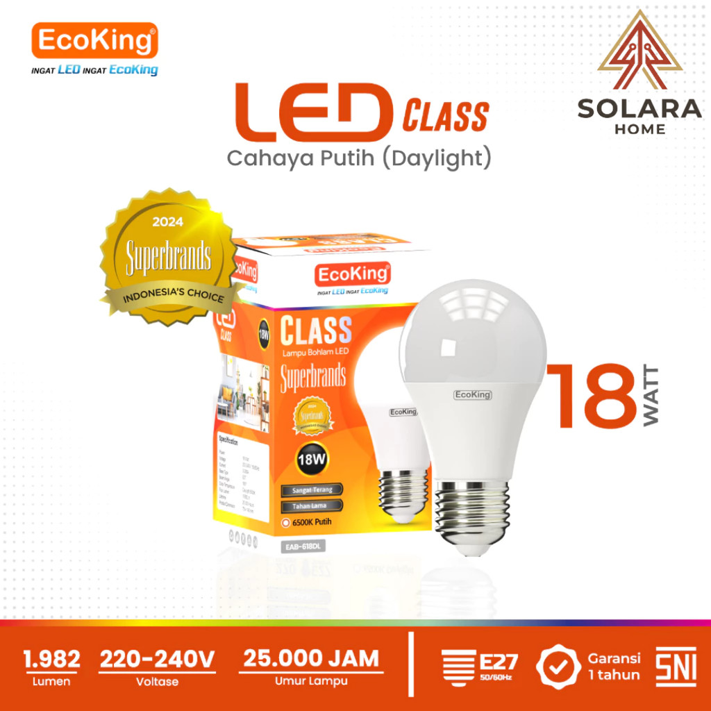 EcoKing Lampu LED 18 Watt CLASS Bohlam Putih Terang Hemat Listrik - Lampu Rumah LED Bulb 18W